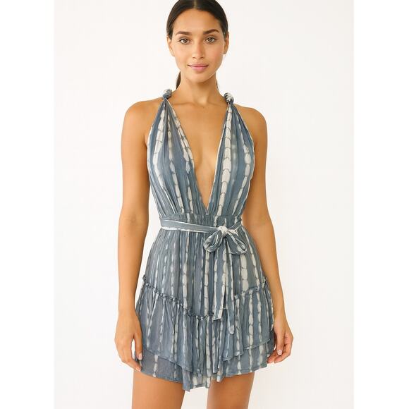 Y2k Boho Tie-Dye Mini Dress Deep V Adjustable Wrap Straps Size Small - Picture 2 of 8